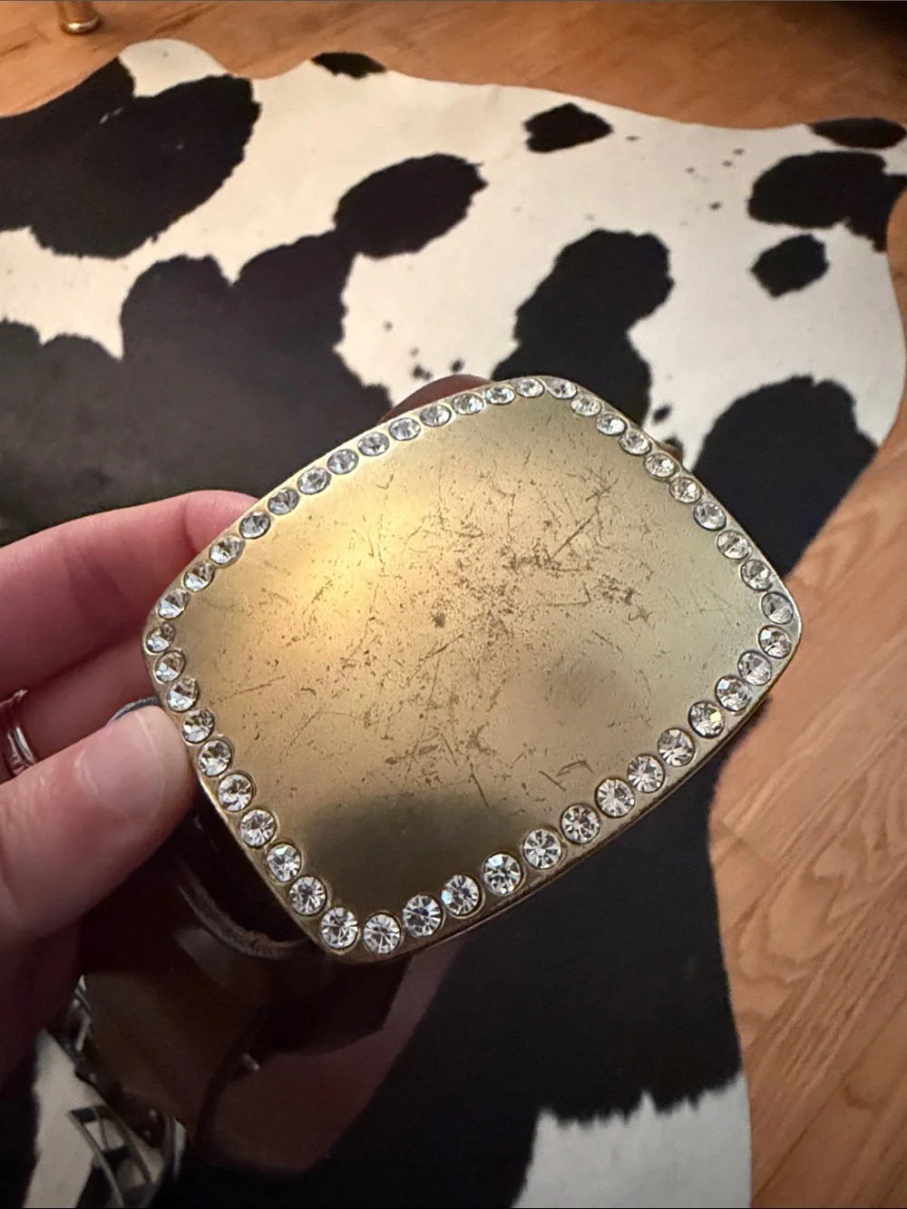 Vintage Y2K GAP Brown Leather Belt Gold Rhinestone Buckle, size small